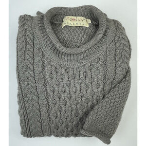 Blarney's Woollen Mills Aran Sweater Sz S/M 100% Wool Fisherman Cable Knit Gray